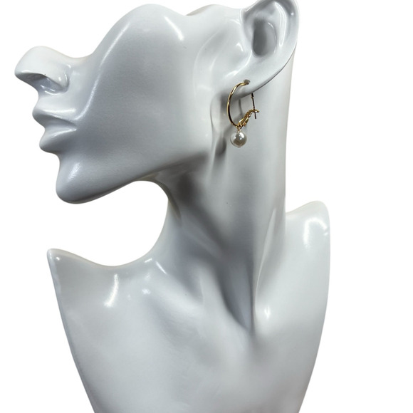 Earrings Golden Huggie Hoop with Charms Fashion Pearl Drop Dangle Earrings Royal - Picture 2 of 11